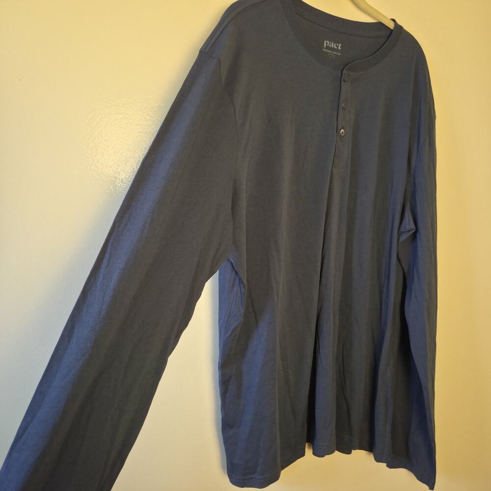 pact Mens XL Organic Cotton Softspun Henley Long Sleeve Shirt French Navy